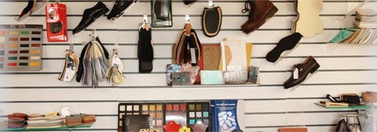 photo of shoe products being displayed on a shop wall