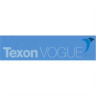 View of Texon Vogue logo with white text on a blue background 